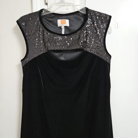 LAUNDRY by Design Velvet Sequin Shift Dress Women’s 6 Black Cut Out Knee Length - Picture 3 of 11